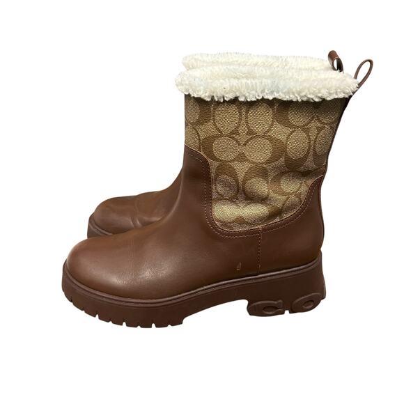 Coach Brown Tan Raina Boot In Signature C Jacquard Rain Boot Womens 7.5 - Picture 5 of 10